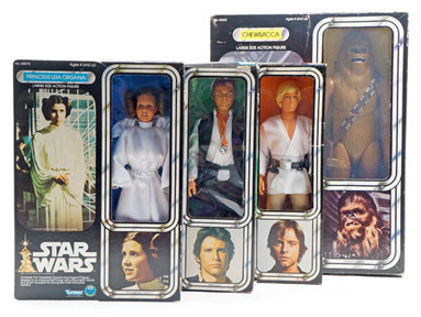 Princess Leia Organa, Luke Skywalker, Han Solo, and Chewbacca Large Size Action Figures from Kenner (1978-1979)