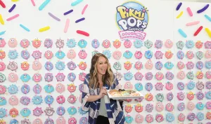 Decked out in doughnuts! Haylie Duff celebrates the launch of Moose Toys’ newest doughnut-themed plush toy, Pikmi DoughMis, in Los Angeles.