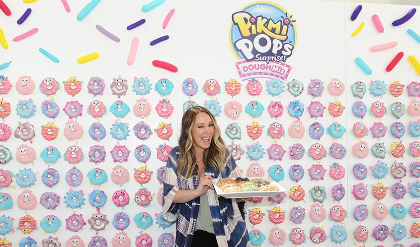 Decked out in doughnuts! Haylie Duff celebrates the launch of Moose Toys’ newest doughnut-themed plush toy, Pikmi DoughMis, in Los Angeles.