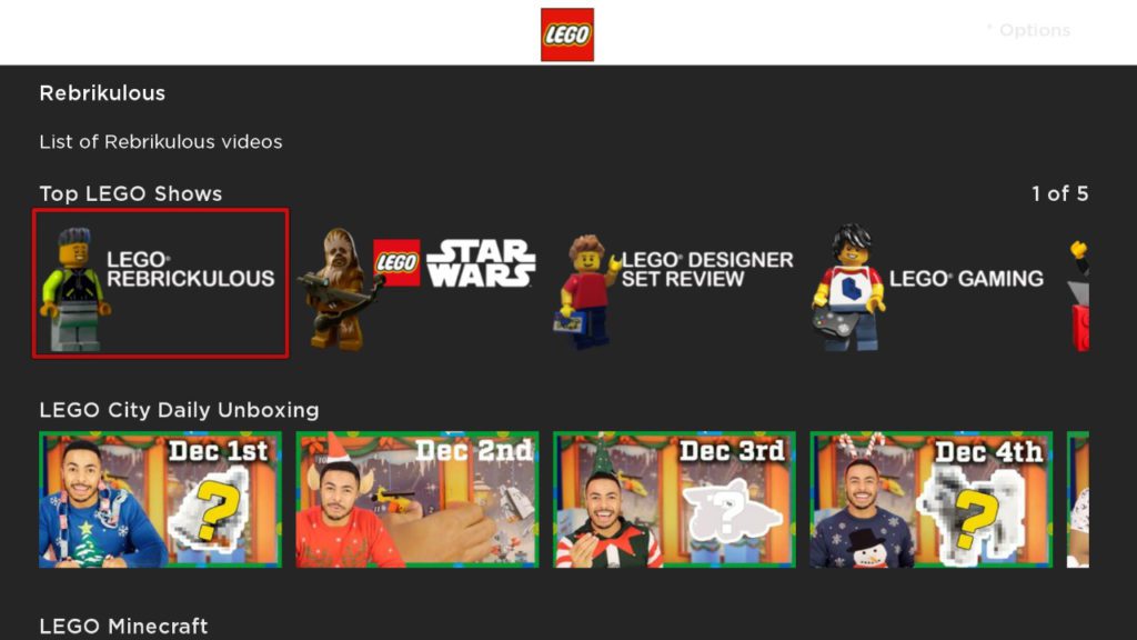 The LEGO Channel Menu