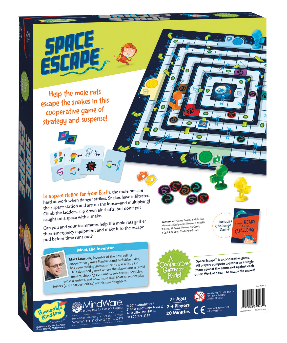 Back of the Space Escape game by Peaceable Kingdom
