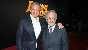 Bob Iger and Steven Spielberg attend the Indiana Jones and the Dial of Destiny U.S. Premiere at the Dolby Theatre in Hollywood, California on June 14, 2023.