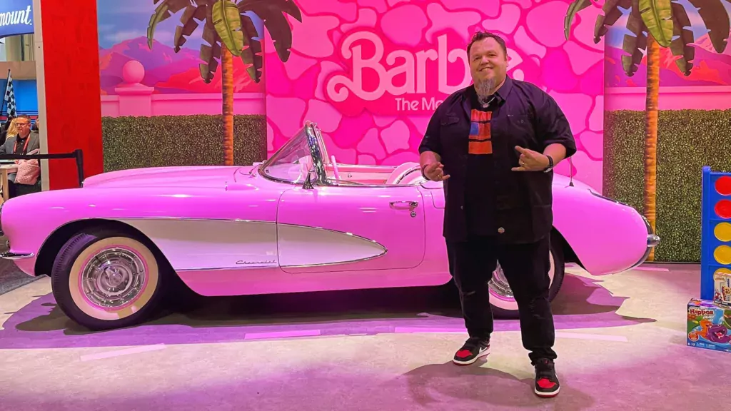 James Zahn with the Barbie: The Movie Corvette