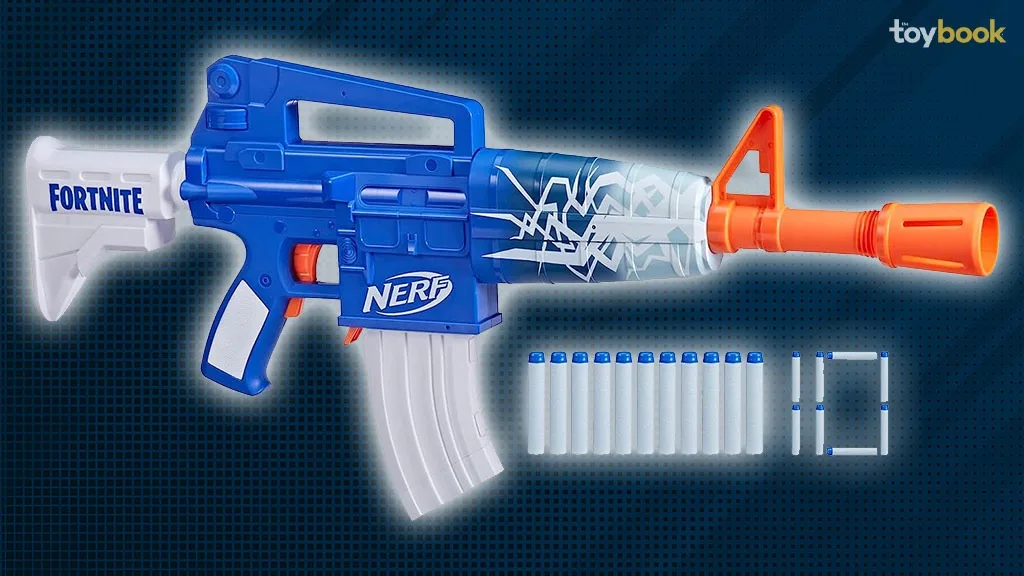 Nerf Fortnite Blue Shock Dart Blaster, 10-Dart Clip, 10 Elite Nerf