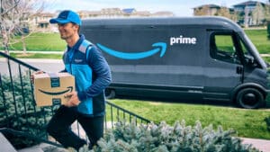 An Amazon driver delivers a package. | Source: Amazon